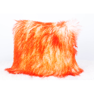 Mongolian Lamb Fur Cushion Bleached with Orange top