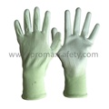 Зеленые полиэстер трикотажные оболочки Белый ПУ покрытием ладони рабочие перчатки