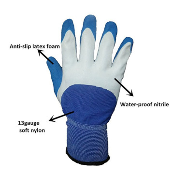 Blue Waterproof Nitrile Soft Nylon Cleaning Gloves