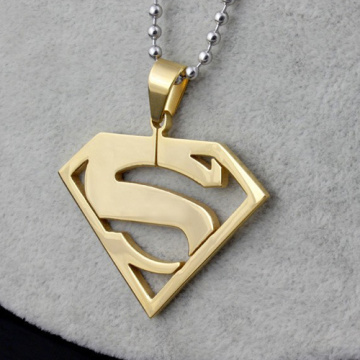 Colar de ouro chapeado aço inoxidável Superman letra S pingentes 18k