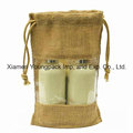 Custom Jute Drawstring Tasche mit Kunststoff PVC Fenster