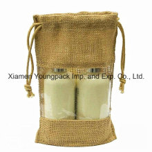 Custom Jute Drawstring Bag with Plastic PVC Window