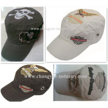 Embroidery and print design army flat top military cap hat