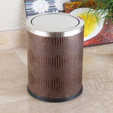 Four en acier inoxydable en cuir marron Top 12L Push Dustbin (F-12LI)