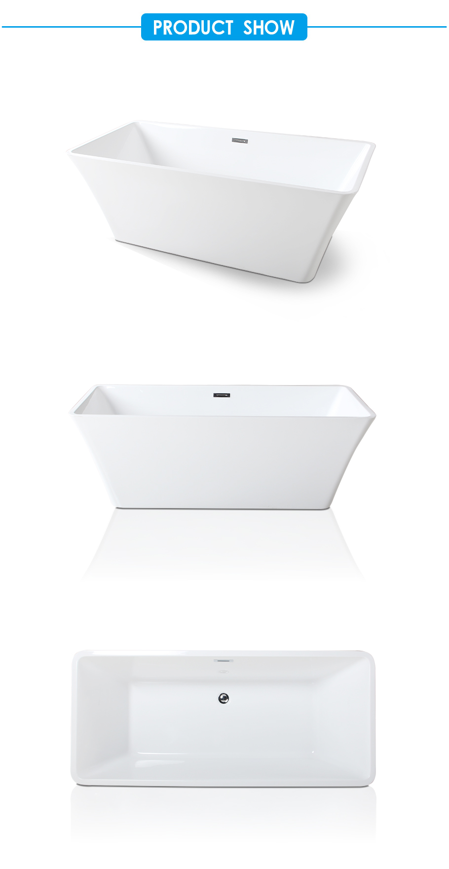 Modern Bathroom Square Freestanding Bathtub Acrylic