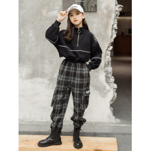 Autumn and winter girls' cashmere sweater casual plaid overalls suit