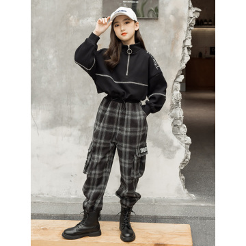 Autumn and winter girls' cashmere sweater casual plaid overalls suit