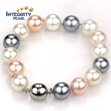 Perfect Round10mm Mixed Color Sea Shell Pearl Bracelet