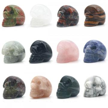 1 &quot;Crystal Skull Head Statue sculptée Gemstone Squelette humain Squelette Figurines Reiki Stone de guérison pour décoration intérieure Halloween Decora