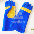 Double Plam Blue&Yellow 13" Split Leather Ab/Bc Grade Welding Safety Glove with CE