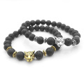 Custom mens leopard head lava stone bracelet