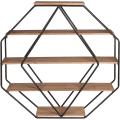 Large Octagon Shaped Floating Wood Book Wall Shelves