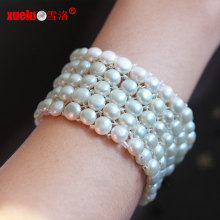 5 Rows Elastic Coin Real Pearl Bracelet Jewelry for Promotional Items Gift