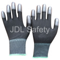 Black Nylon Glove with PU Coated on Fingertips (PN8013)