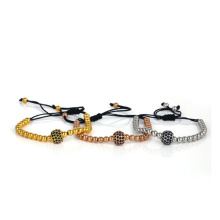 24 K or 4mm perles et 8mm Micro pavé noir CZ perles tresse Macrame Bracelet pour les hommes