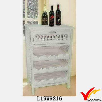 Потертый белый дизайн стойки кухни Винный шкаф Дерево
