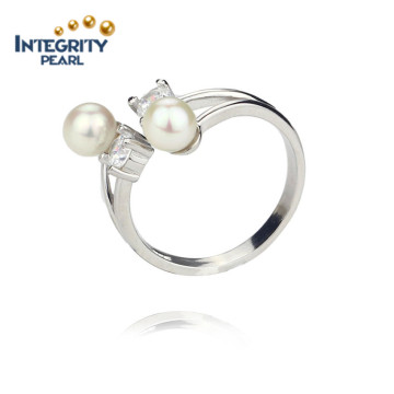 Moda de água doce de prata Silvr AA 5-5.5mm Round Pearl Ring 925