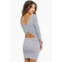 Sexy Long-Sleeved Stripe Packages Hip Waist Designer Dress