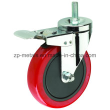 Caster Wheel for Medium-Duty Red PVC with Side Brake