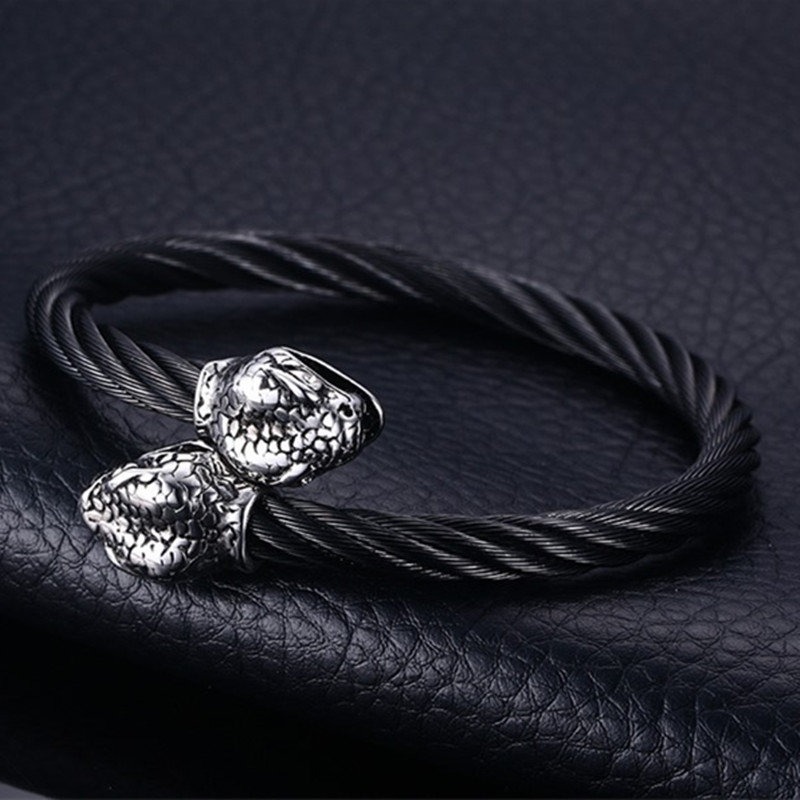 Mesh Stainless Steel Wire Snake Head Bangle Bracelet