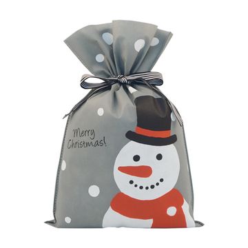 Grey Non-woven Snowman Christmas Drawstring Bags