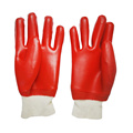 Gants de jardin imperméables revêtus en PVC lisses rouges