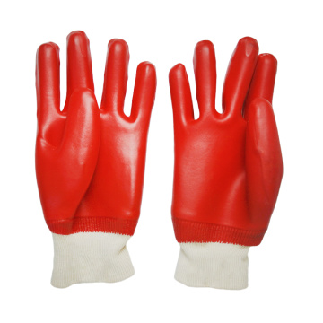 Gants de jardin imperméables revêtus en PVC lisses rouges