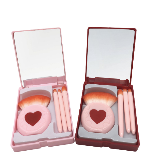 2022 New Colors Custom Logo 5 Pcs Make Up Brushes Storage Pink Mini Portable Makeup Brush Set With Mirror Case3 Jpg