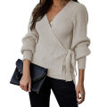 Womens Wrap V Neck Long Sleeve Sweaters