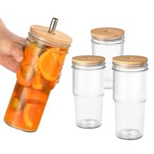 Glass Mason Jar Tumbler Reusable Drinking Boba Cups