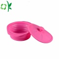 Tigela dobrável cor-de-rosa do animal de estimação do silicone da Cão-bacia com tampa