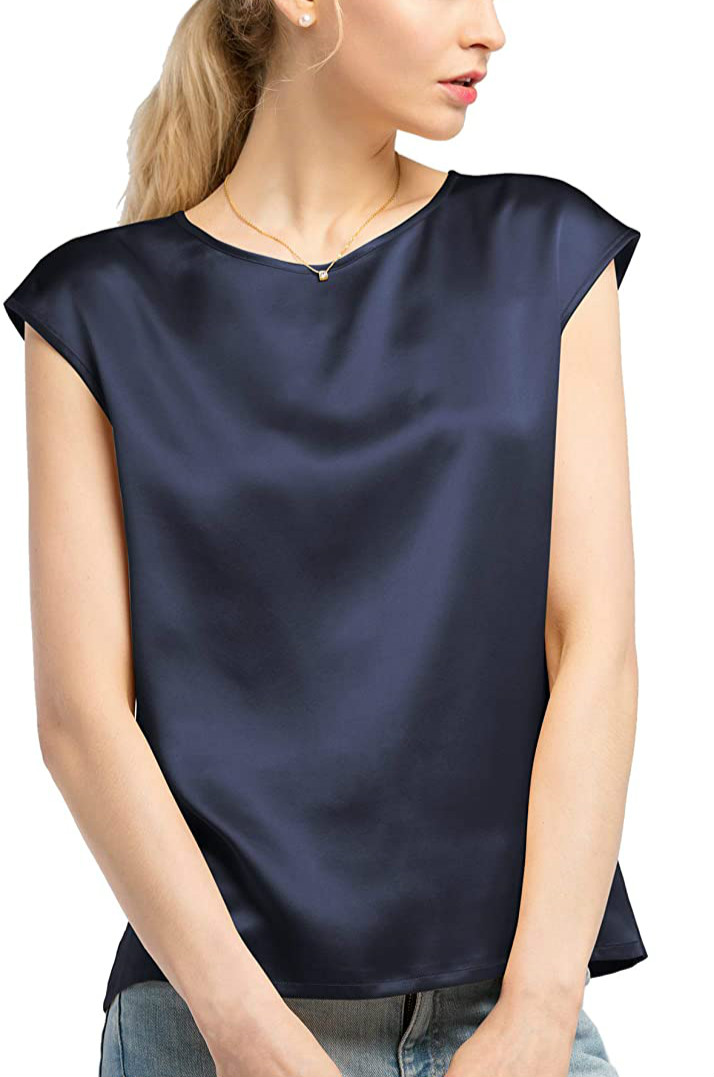 Navy Blue Silk Tops