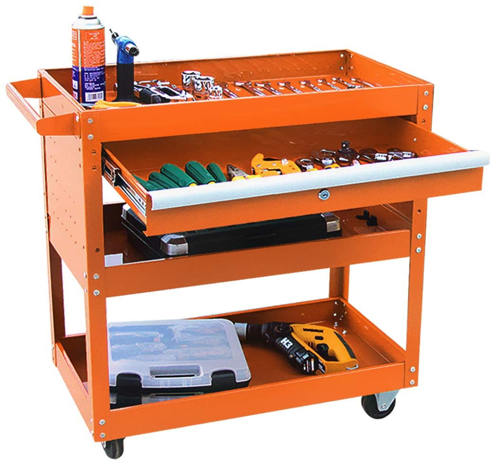 Three levels utility orange tool cart