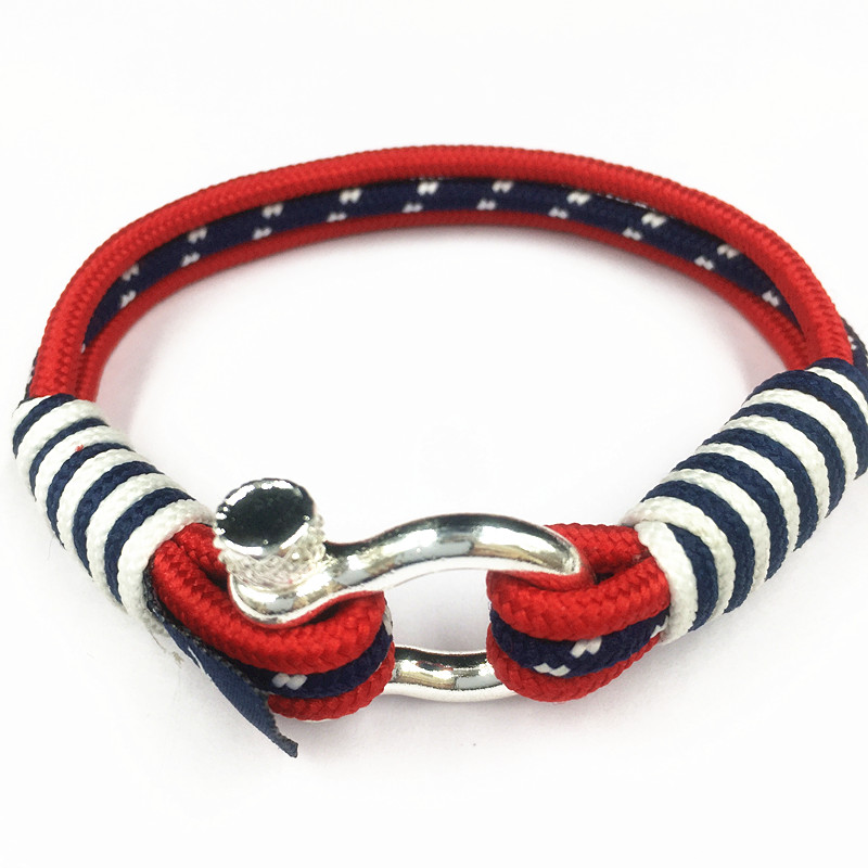 Stainless Steel Shackle Cotton Nylon Cord Bracelet