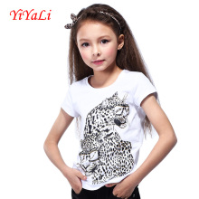 2016 Summer Printing O-Neck Cotton White T-Shirt for Little Girl