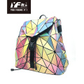 Drawstring waterproof travel geometric lattice foldable luxury color change girl backpack bag