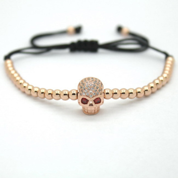 Men Fashion Jewelry,4mm Black Plated Round Beads Skeleton Head Beads Braided Bracelets The European &American Fashion Jewelry