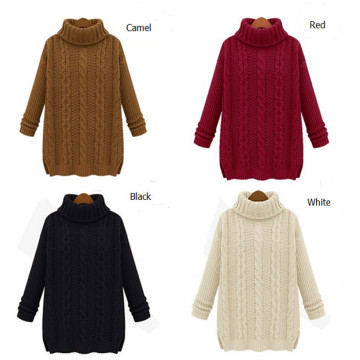 Fashion Loose High Neck Cable Style Knit Lady Sweater