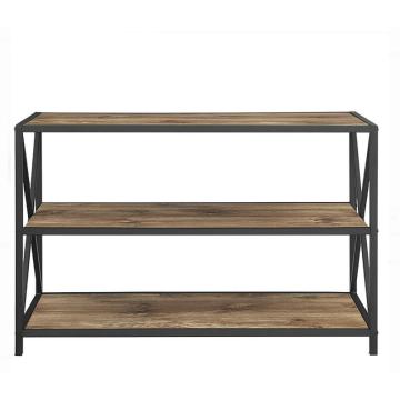Console Solid Wood Bookshelf with Metal Frame