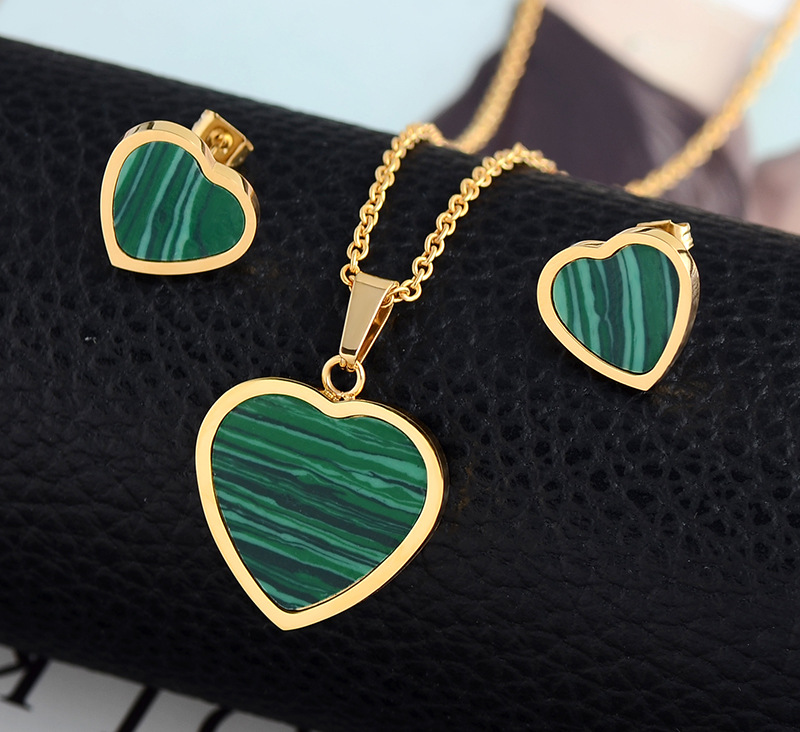 Fashion Malachite Heart Shape Wedding Jewelry Set