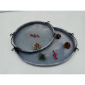 Oval Wooden Plate With Metal Handle