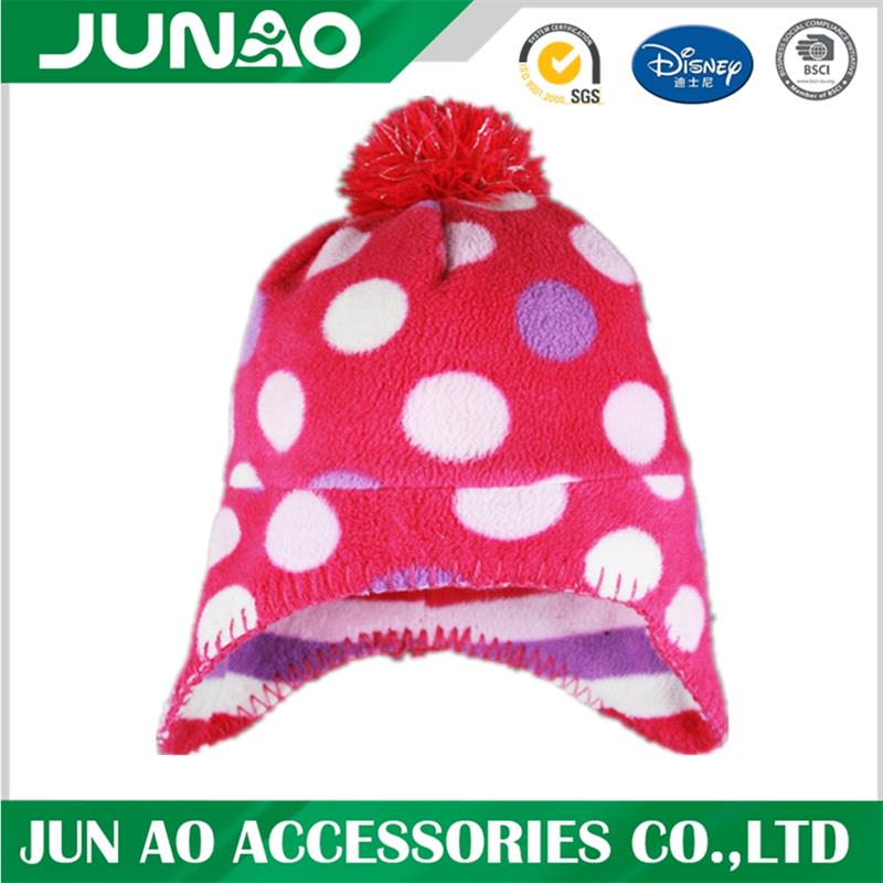 pattern fleece hat with ball