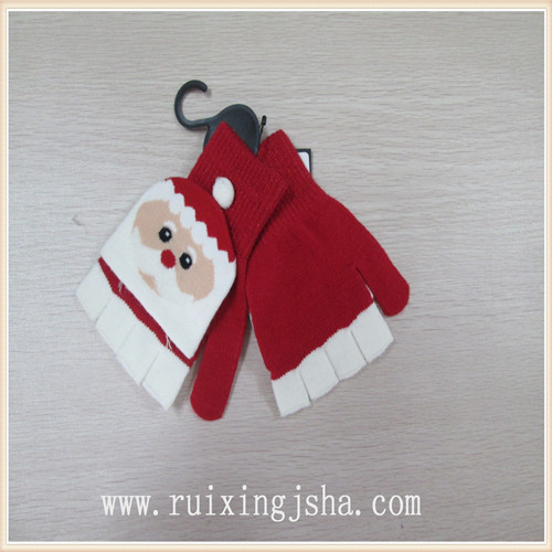 Kids chrismas pattern flip top gloves