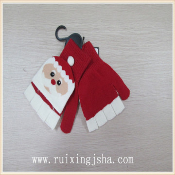 Kinder Chrismas Muster flip Top halben Finger gestrickter Handschuh