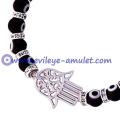 Black Glass Evil Eye Beads Hamsa Bracelet