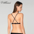 Ladies black wire free triangle lace bralette