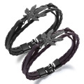 Womens braided leather maple leaf bracelet