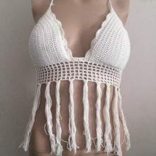 Custom OEM mano Crochet Fringe Halter Bra Bikini Top Tank