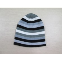 children double layers black and grey strip knitted hats