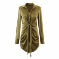 Women's Satin Deep Collar VNeck Dress